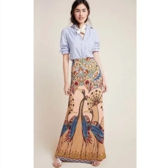 FARM Rio for Anthropologie Peacock Maxi Skirt Floral Bohemian Size Small - Picture 2 of 13